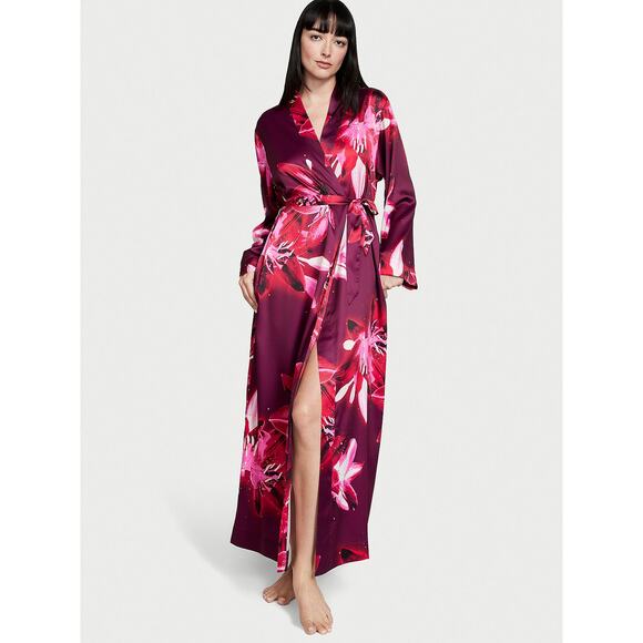 Victoria's Secret NWT Satin Long Wrap Robe Floral Ziggy print Size M/L - Picture 1 of 12